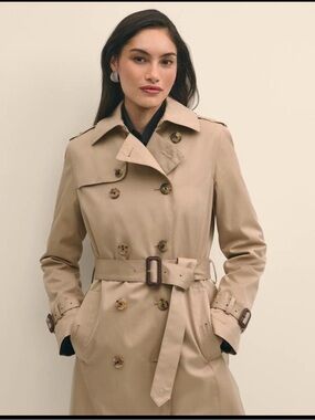 Brooks Brothers Classic Trench Coat Khaki Belted Double Breasted Size 10